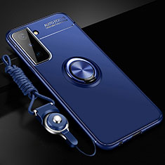 Coque Ultra Fine Silicone Souple Housse Etui avec Support Bague Anneau Aimante Magnetique A01 pour Samsung Galaxy S21 5G Bleu