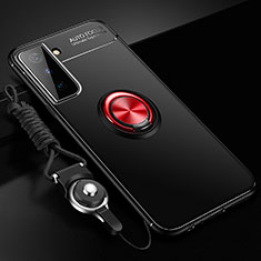 Coque Ultra Fine Silicone Souple Housse Etui avec Support Bague Anneau Aimante Magnetique A01 pour Samsung Galaxy S21 5G Rouge et Noir