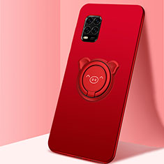 Coque Ultra Fine Silicone Souple Housse Etui avec Support Bague Anneau Aimante Magnetique A01 pour Xiaomi Mi 10 Lite Rouge