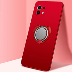 Coque Ultra Fine Silicone Souple Housse Etui avec Support Bague Anneau Aimante Magnetique A01 pour Xiaomi Mi 11 5G Rouge