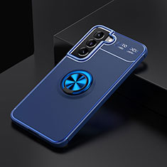 Coque Ultra Fine Silicone Souple Housse Etui avec Support Bague Anneau Aimante Magnetique A02 pour Samsung Galaxy S21 Plus 5G Bleu