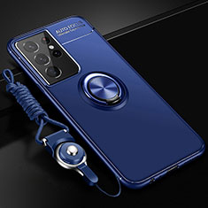 Coque Ultra Fine Silicone Souple Housse Etui avec Support Bague Anneau Aimante Magnetique A02 pour Samsung Galaxy S24 Ultra 5G Bleu