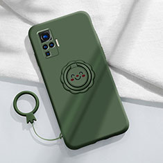 Coque Ultra Fine Silicone Souple Housse Etui avec Support Bague Anneau Aimante Magnetique A02 pour Vivo X50 Pro 5G Vert