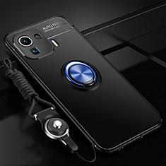 Coque Ultra Fine Silicone Souple Housse Etui avec Support Bague Anneau Aimante Magnetique A02 pour Xiaomi Mi 11 Pro 5G Bleu et Noir
