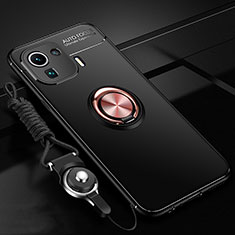 Coque Ultra Fine Silicone Souple Housse Etui avec Support Bague Anneau Aimante Magnetique A02 pour Xiaomi Mi 11 Pro 5G Or et Noir