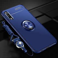 Coque Ultra Fine Silicone Souple Housse Etui avec Support Bague Anneau Aimante Magnetique A03 pour Huawei Honor 9X Bleu