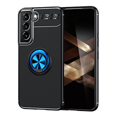 Coque Ultra Fine Silicone Souple Housse Etui avec Support Bague Anneau Aimante Magnetique A03 pour Samsung Galaxy S24 5G Bleu et Noir