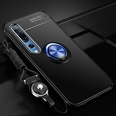 Coque Ultra Fine Silicone Souple Housse Etui avec Support Bague Anneau Aimante Magnetique A03 pour Xiaomi Mi 10 Pro Bleu et Noir