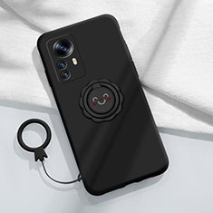 Coque Ultra Fine Silicone Souple Housse Etui avec Support Bague Anneau Aimante Magnetique A03 pour Xiaomi Mi 12 Pro 5G Noir