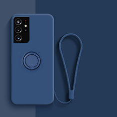 Coque Ultra Fine Silicone Souple Housse Etui avec Support Bague Anneau Aimante Magnetique A04 pour Samsung Galaxy S21 Ultra 5G Bleu
