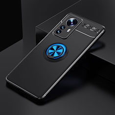 Coque Ultra Fine Silicone Souple Housse Etui avec Support Bague Anneau Aimante Magnetique A04 pour Xiaomi Mi 12 Lite 5G Bleu et Noir