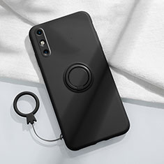 Coque Ultra Fine Silicone Souple Housse Etui avec Support Bague Anneau Aimante Magnetique A05 pour Huawei Enjoy 10e Noir