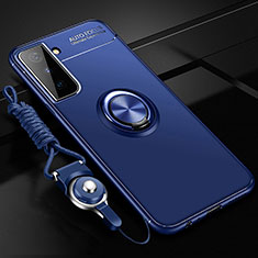 Coque Ultra Fine Silicone Souple Housse Etui avec Support Bague Anneau Aimante Magnetique A05 pour Samsung Galaxy S21 5G Bleu