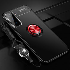 Coque Ultra Fine Silicone Souple Housse Etui avec Support Bague Anneau Aimante Magnetique A05 pour Samsung Galaxy S21 5G Rouge et Noir