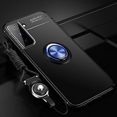 Coque Ultra Fine Silicone Souple Housse Etui avec Support Bague Anneau Aimante Magnetique A05 pour Samsung Galaxy S21 FE 5G Bleu et Noir