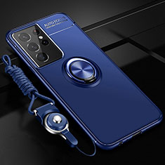 Coque Ultra Fine Silicone Souple Housse Etui avec Support Bague Anneau Aimante Magnetique A05 pour Samsung Galaxy S23 Ultra 5G Bleu