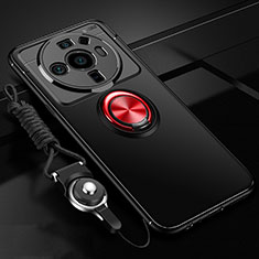 Coque Ultra Fine Silicone Souple Housse Etui avec Support Bague Anneau Aimante Magnetique A05 pour Xiaomi Mi 12 Ultra 5G Rouge et Noir