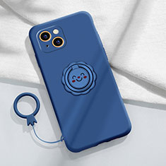 Coque Ultra Fine Silicone Souple Housse Etui avec Support Bague Anneau Aimante Magnetique A06 pour Apple iPhone 13 Bleu