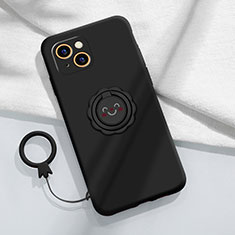 Coque Ultra Fine Silicone Souple Housse Etui avec Support Bague Anneau Aimante Magnetique A06 pour Apple iPhone 13 Mini Noir