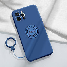 Coque Ultra Fine Silicone Souple Housse Etui avec Support Bague Anneau Aimante Magnetique A06 pour Apple iPhone 13 Pro Bleu