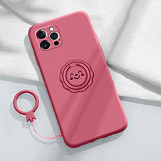 Coque Ultra Fine Silicone Souple Housse Etui avec Support Bague Anneau Aimante Magnetique A06 pour Apple iPhone 13 Pro Rouge
