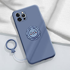 Coque Ultra Fine Silicone Souple Housse Etui avec Support Bague Anneau Aimante Magnetique A06 pour Apple iPhone 14 Pro Gris Lavende