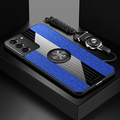 Coque Ultra Fine Silicone Souple Housse Etui avec Support Bague Anneau Aimante Magnetique A06 pour Samsung Galaxy S21 5G Bleu