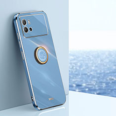 Coque Ultra Fine Silicone Souple Housse Etui avec Support Bague Anneau Aimante Magnetique A06 pour Vivo iQOO 9 Pro 5G Bleu