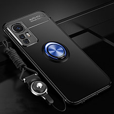 Coque Ultra Fine Silicone Souple Housse Etui avec Support Bague Anneau Aimante Magnetique A06 pour Xiaomi Mi 12 5G Bleu et Noir