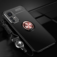 Coque Ultra Fine Silicone Souple Housse Etui avec Support Bague Anneau Aimante Magnetique A06 pour Xiaomi Mi 12 Pro 5G Or et Noir