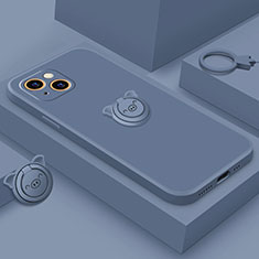 Coque Ultra Fine Silicone Souple Housse Etui avec Support Bague Anneau Aimante Magnetique A07 pour Apple iPhone 13 Bleu