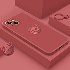 Coque Ultra Fine Silicone Souple Housse Etui avec Support Bague Anneau Aimante Magnetique A07 pour Apple iPhone 13 Mini Rouge