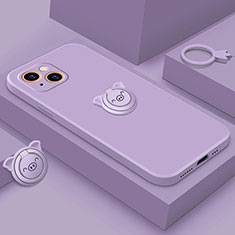 Coque Ultra Fine Silicone Souple Housse Etui avec Support Bague Anneau Aimante Magnetique A07 pour Apple iPhone 13 Mini Violet