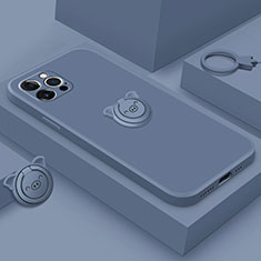 Coque Ultra Fine Silicone Souple Housse Etui avec Support Bague Anneau Aimante Magnetique A07 pour Apple iPhone 13 Pro Bleu