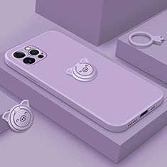 Coque Ultra Fine Silicone Souple Housse Etui avec Support Bague Anneau Aimante Magnetique A07 pour Apple iPhone 13 Pro Max Violet