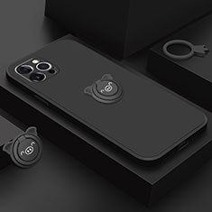 Coque Ultra Fine Silicone Souple Housse Etui avec Support Bague Anneau Aimante Magnetique A07 pour Apple iPhone 13 Pro Noir