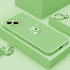 Coque Ultra Fine Silicone Souple Housse Etui avec Support Bague Anneau Aimante Magnetique A07 pour Apple iPhone 13 Vert
