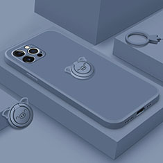 Coque Ultra Fine Silicone Souple Housse Etui avec Support Bague Anneau Aimante Magnetique A07 pour Apple iPhone 15 Pro Bleu