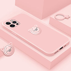 Coque Ultra Fine Silicone Souple Housse Etui avec Support Bague Anneau Aimante Magnetique A07 pour Apple iPhone 15 Pro Or Rose