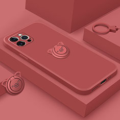 Coque Ultra Fine Silicone Souple Housse Etui avec Support Bague Anneau Aimante Magnetique A07 pour Apple iPhone 15 Pro Rouge