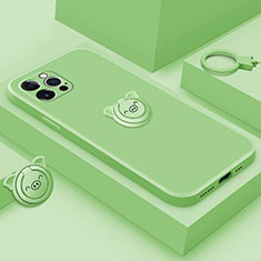 Coque Ultra Fine Silicone Souple Housse Etui avec Support Bague Anneau Aimante Magnetique A07 pour Apple iPhone 15 Pro Vert