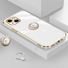 Coque Ultra Fine Silicone Souple Housse Etui avec Support Bague Anneau Aimante Magnetique A08 pour Apple iPhone 13 Mini Blanc