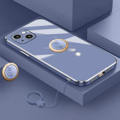 Coque Ultra Fine Silicone Souple Housse Etui avec Support Bague Anneau Aimante Magnetique A08 pour Apple iPhone 13 Mini Bleu