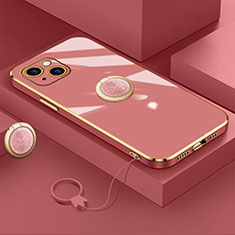 Coque Ultra Fine Silicone Souple Housse Etui avec Support Bague Anneau Aimante Magnetique A08 pour Apple iPhone 13 Mini Rouge