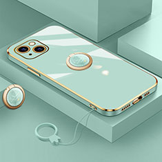 Coque Ultra Fine Silicone Souple Housse Etui avec Support Bague Anneau Aimante Magnetique A08 pour Apple iPhone 13 Mini Vert