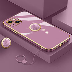 Coque Ultra Fine Silicone Souple Housse Etui avec Support Bague Anneau Aimante Magnetique A08 pour Apple iPhone 13 Mini Violet