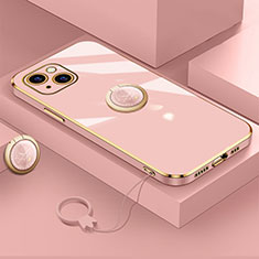 Coque Ultra Fine Silicone Souple Housse Etui avec Support Bague Anneau Aimante Magnetique A08 pour Apple iPhone 15 Plus Or Rose