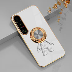 Coque Ultra Fine Silicone Souple Housse Etui avec Support Bague Anneau Aimante Magnetique AN1 pour Sony Xperia 1 V Blanc