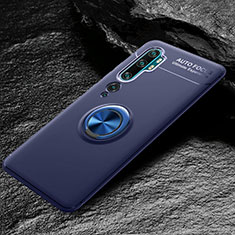 Coque Ultra Fine Silicone Souple Housse Etui avec Support Bague Anneau Aimante Magnetique D01 pour Xiaomi Mi Note 10 Bleu