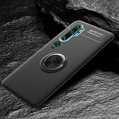 Coque Ultra Fine Silicone Souple Housse Etui avec Support Bague Anneau Aimante Magnetique D01 pour Xiaomi Mi Note 10 Noir